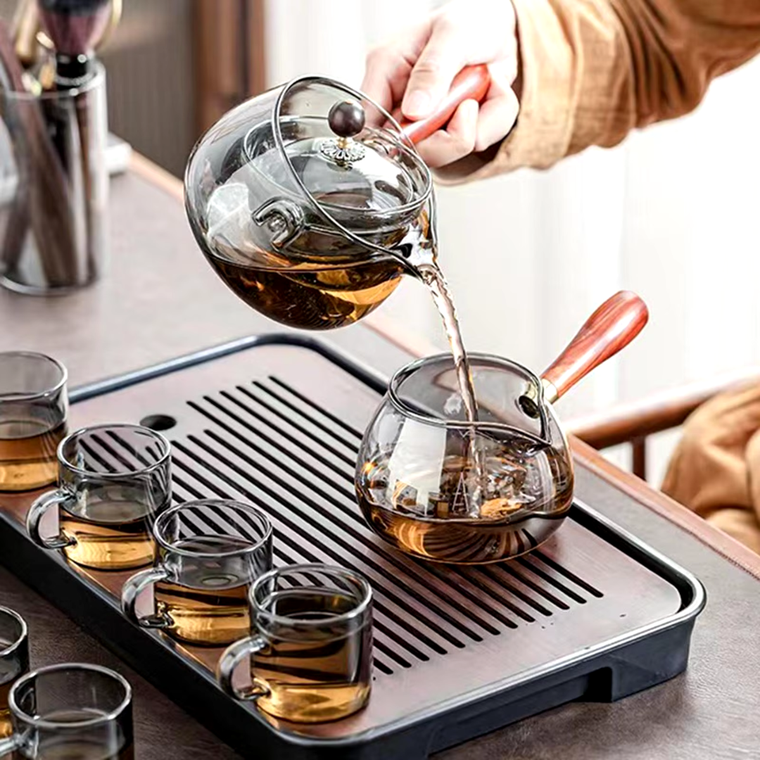 Théière rotative en verre | Théière moderne avec système de rotation pratique