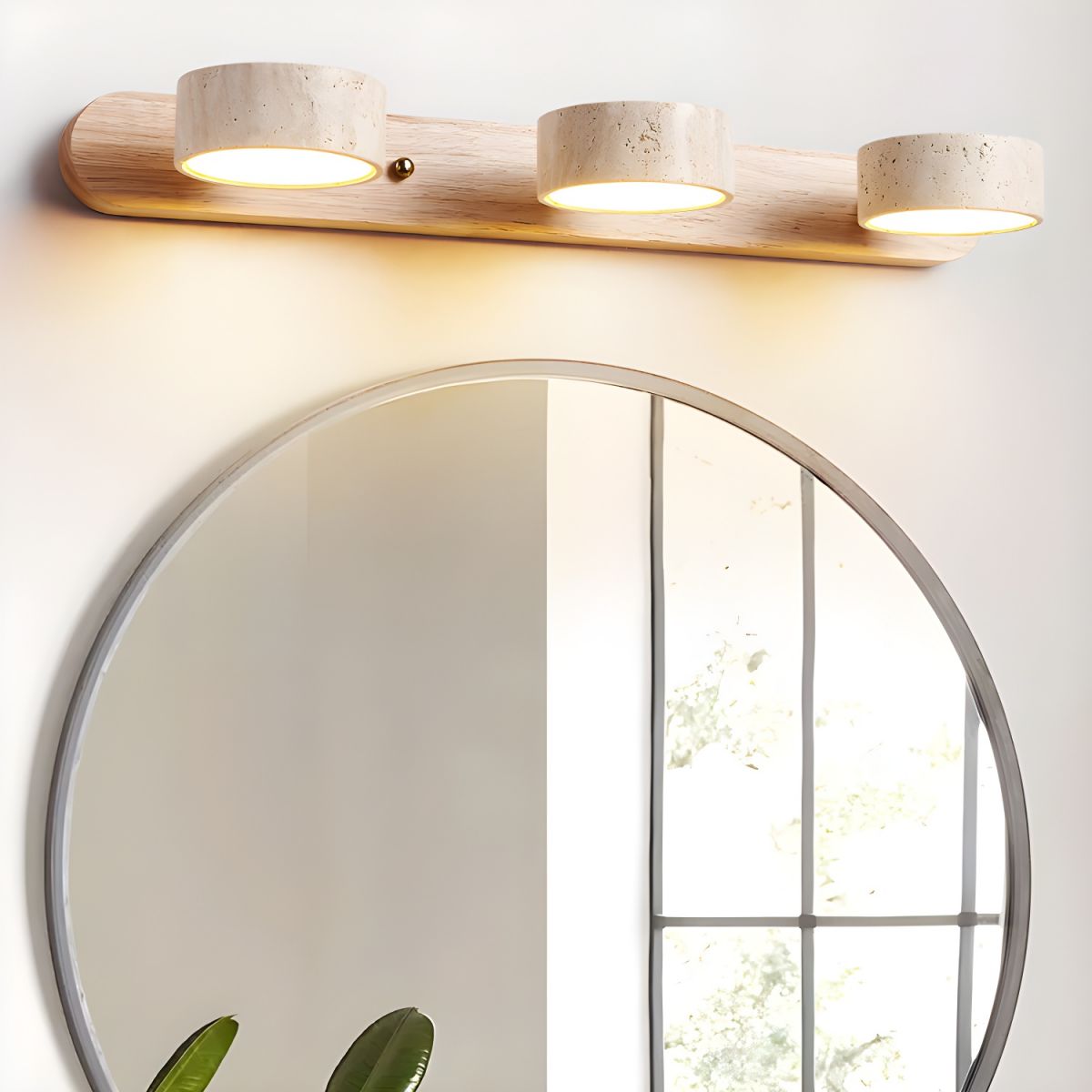 Applique Murale Duo en Travertin – Élégante Lampe Murale en Pierre Naturelle et Bois LED