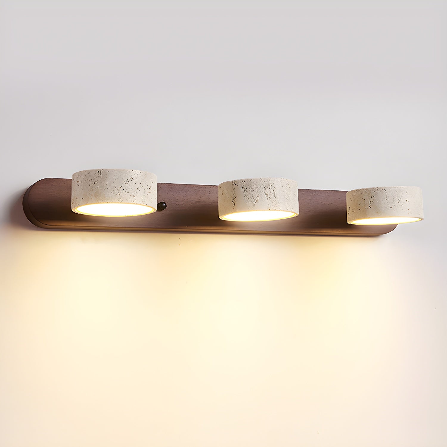 Applique Murale Duo en Travertin – Élégante Lampe Murale en Pierre Naturelle et Bois LED