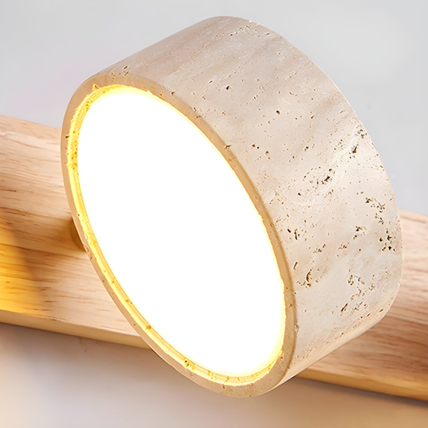 Applique Murale Duo en Travertin – Élégante Lampe Murale en Pierre Naturelle et Bois LED
