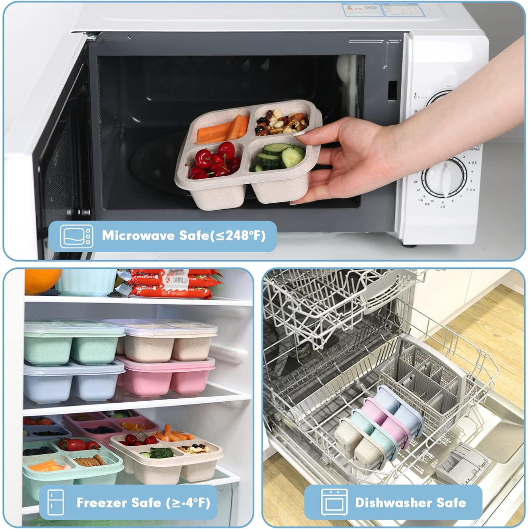 Boîtes de préparation de repas 4 compartiments style Bento (pack de 4) – Bento4You