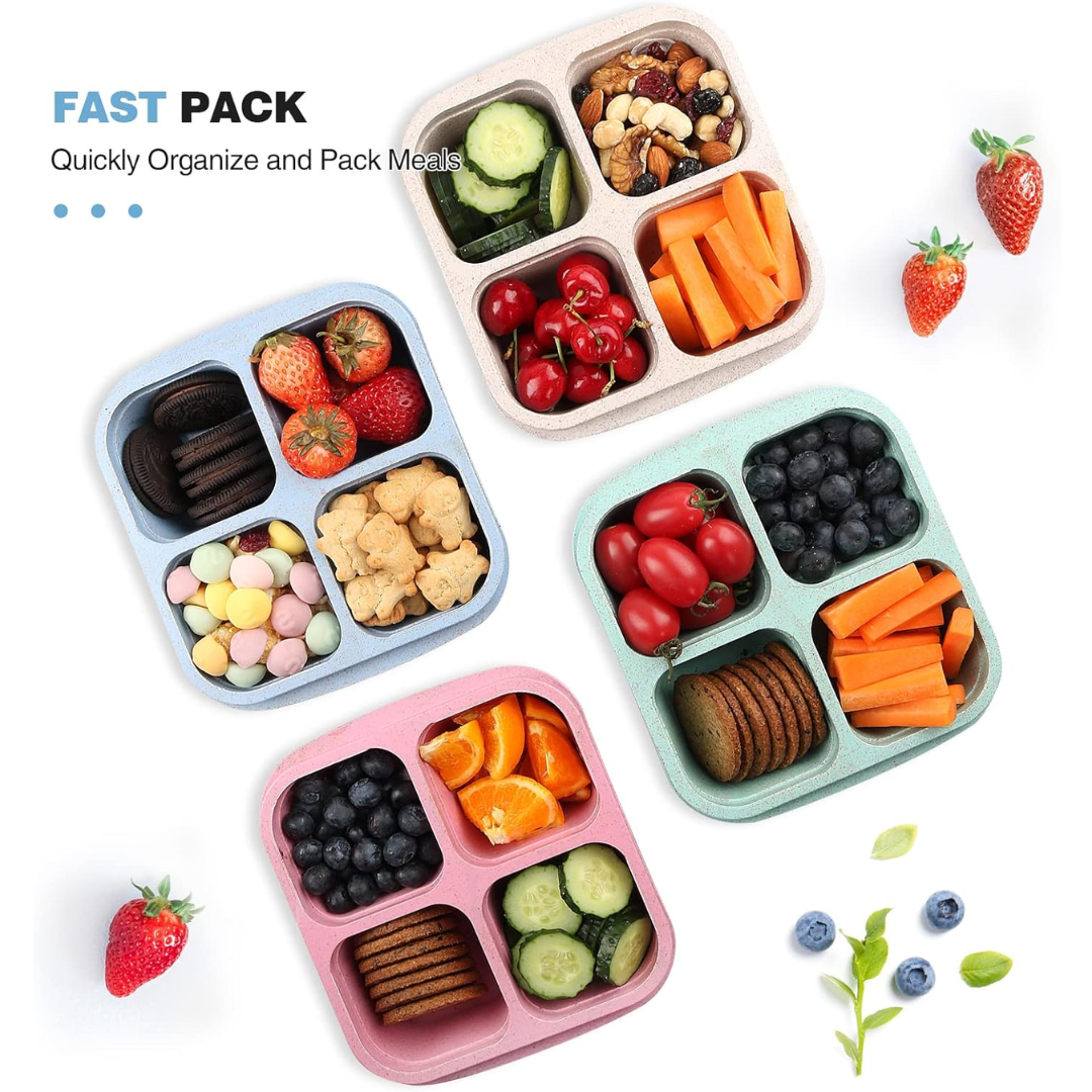 Boîtes de préparation de repas 4 compartiments style Bento (pack de 4) – Bento4You