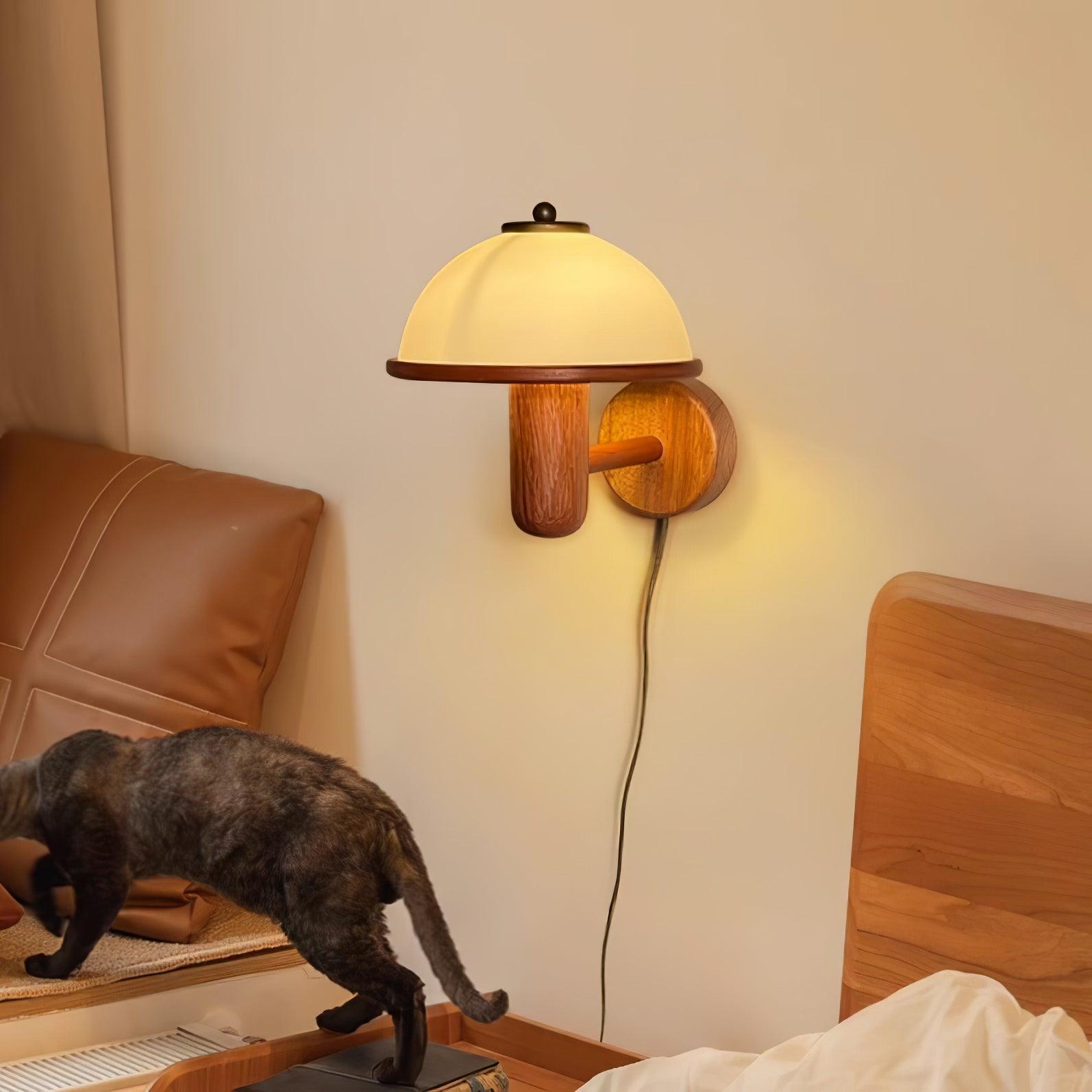 Applique Murale en Bois Champignon – Finition Chêne Élégante avec Douce Lumière LED