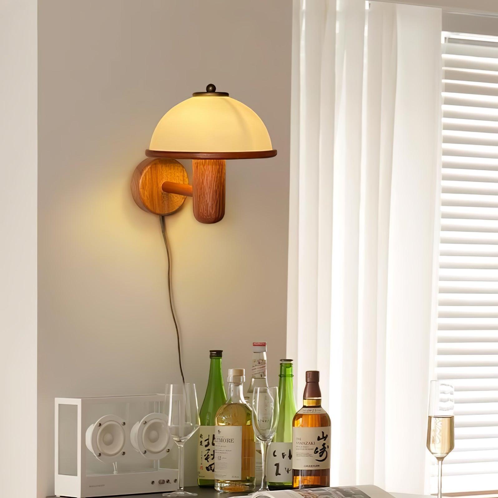 Applique Murale en Bois Champignon – Finition Chêne Élégante avec Douce Lumière LED