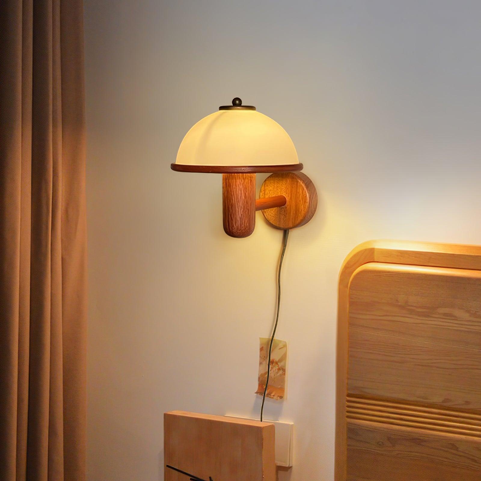 Applique Murale en Bois Champignon – Finition Chêne Élégante avec Douce Lumière LED