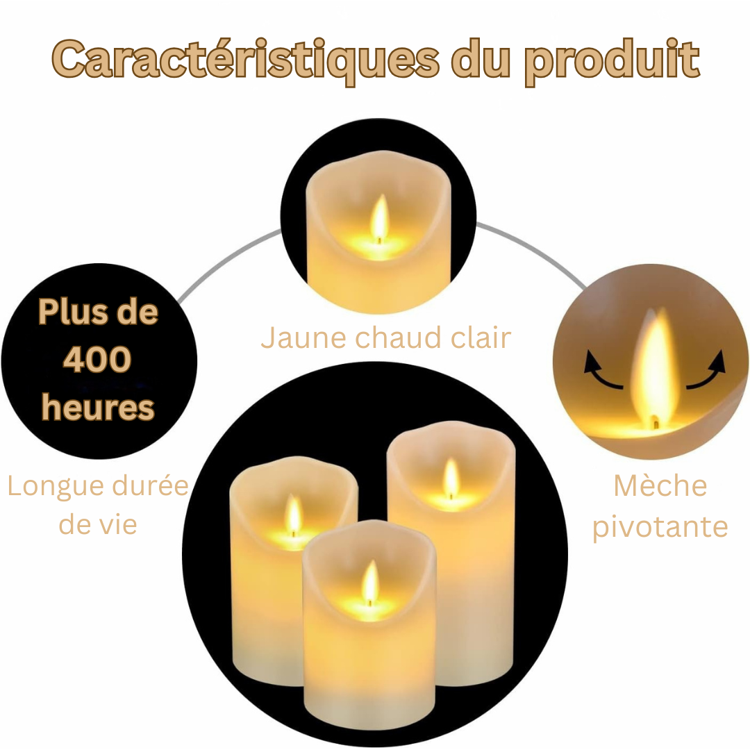 Ensemble de Bougies LED LuxeGlow | Bougies élégantes télécommandées avec minuterie d'arrêt automatique pour une ambiance sereine
