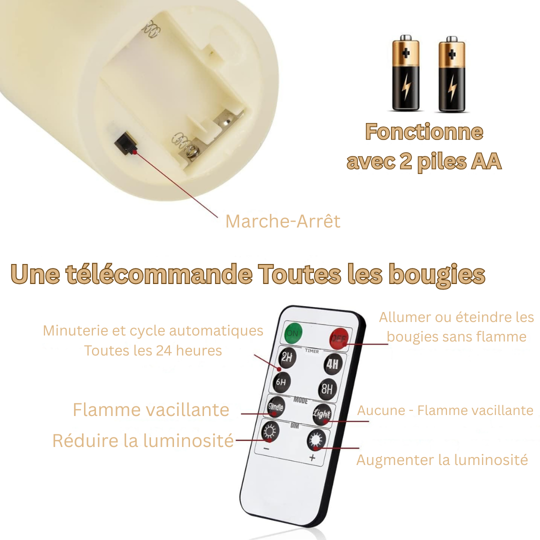 Ensemble de Bougies LED LuxeGlow | Bougies élégantes télécommandées avec minuterie d'arrêt automatique pour une ambiance sereine