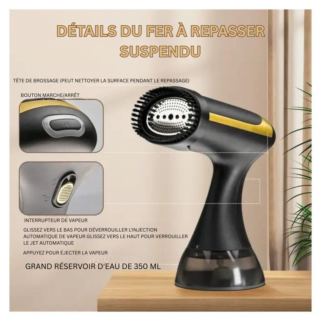 EliteSteam Luxe Fer à repasser à main | Puissant éliminateur de plis en tissu de 1500W avec une capacité de 300ml pour un repassage de voyage sans effort
