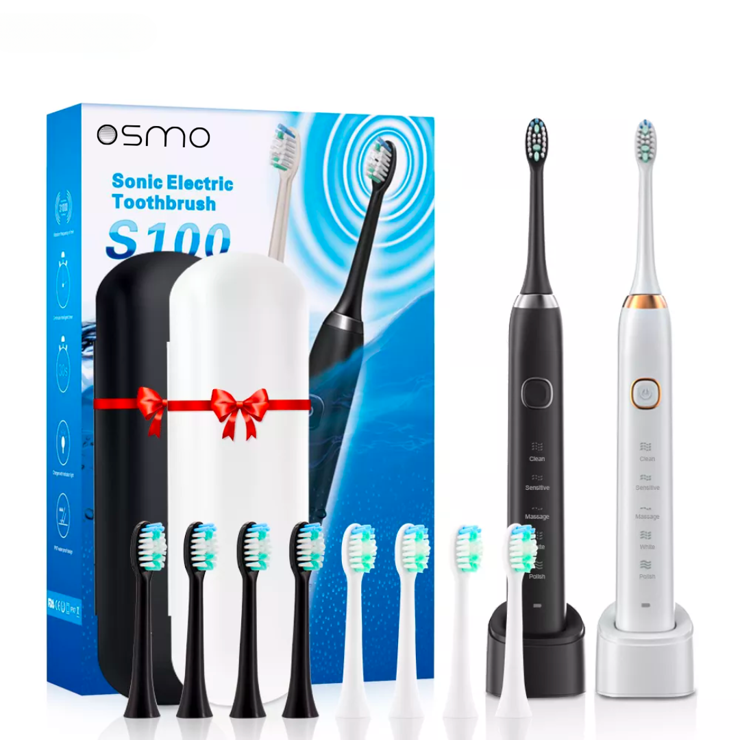 Brosse à dents sonique | Brosse à dents rechargeable avec 5 réglages et 4 poils interchangeables