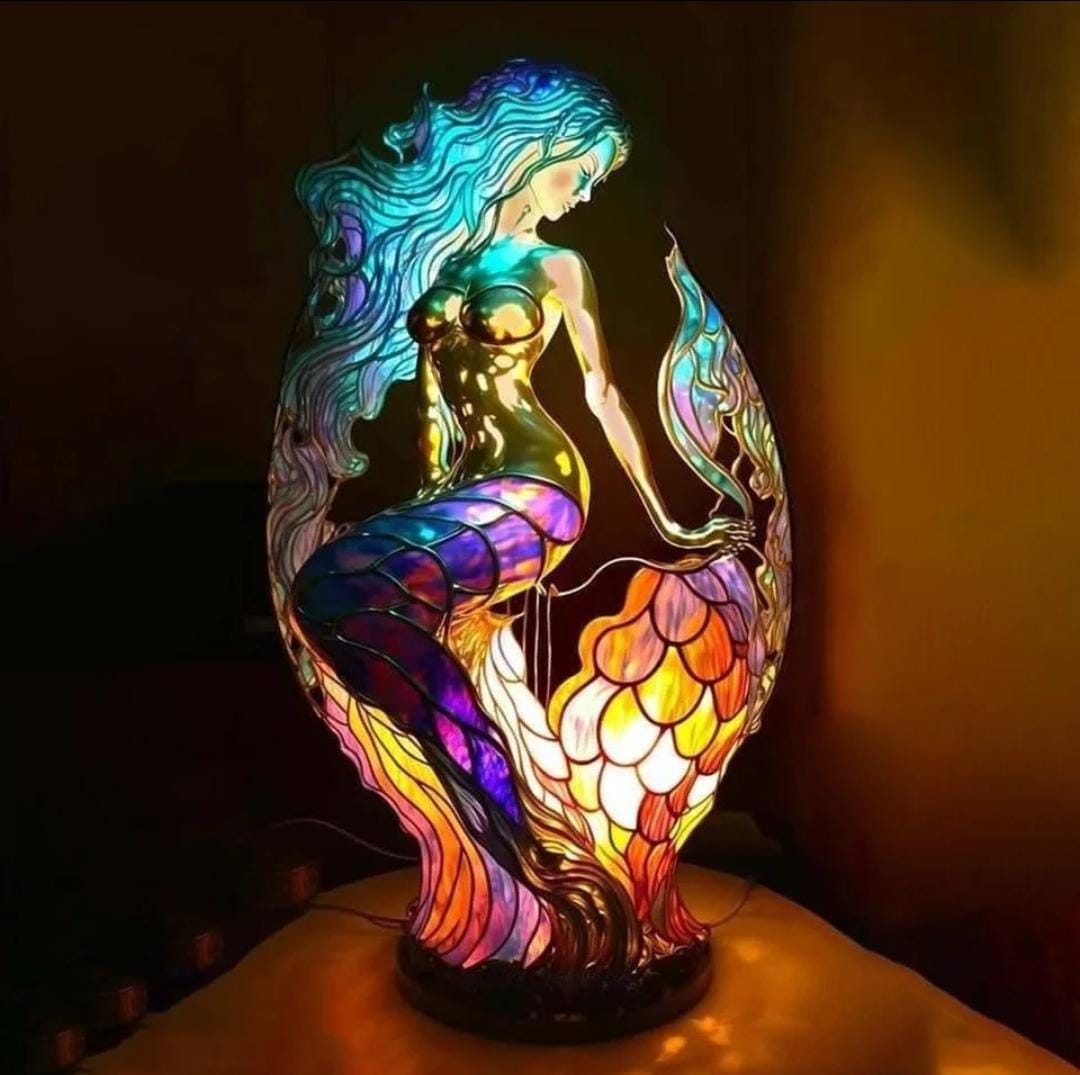 VitraGlow Décoration en verre fabriquée à la main  | Elégante lampe de table en résine et verre aux motifs artistiques éclatants