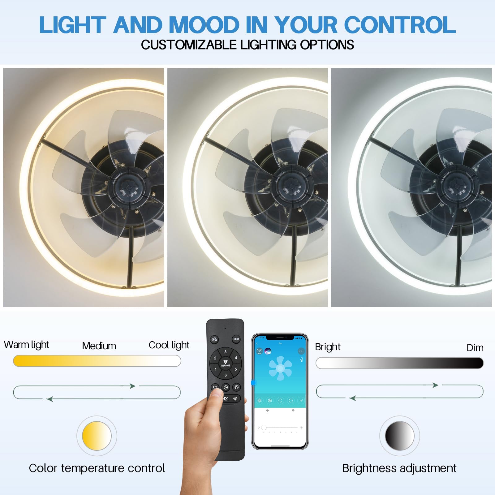 Ventilateur de Plafond Intelligent Oberlicht – Lumière LED & Télécommande pour un Confort Moderne