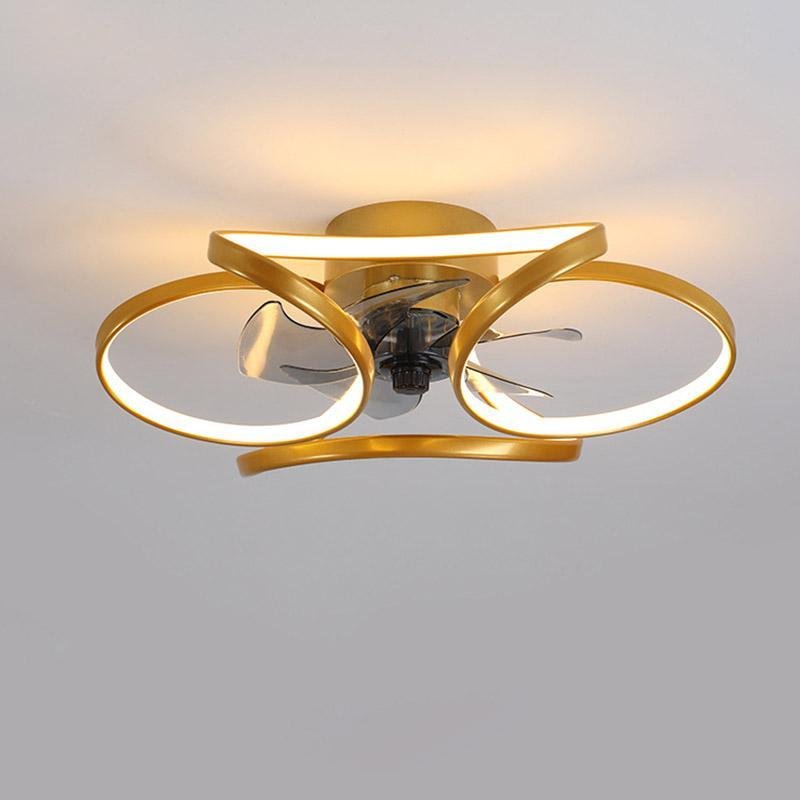 Ventilateur de plafond LED encastré avec télécommande - Design moderne en forme de fleur pour l'éclairage du salon et de la chambre