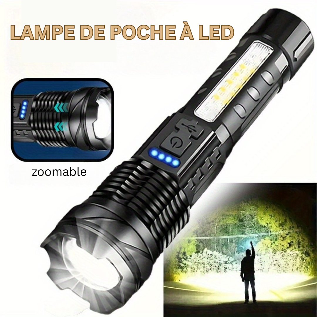 LuxeBeam Elite Lampe de Poche LED Rechargeable USB | Torche portable polyvalente pour le camping, la pêche et les aventures en plein air