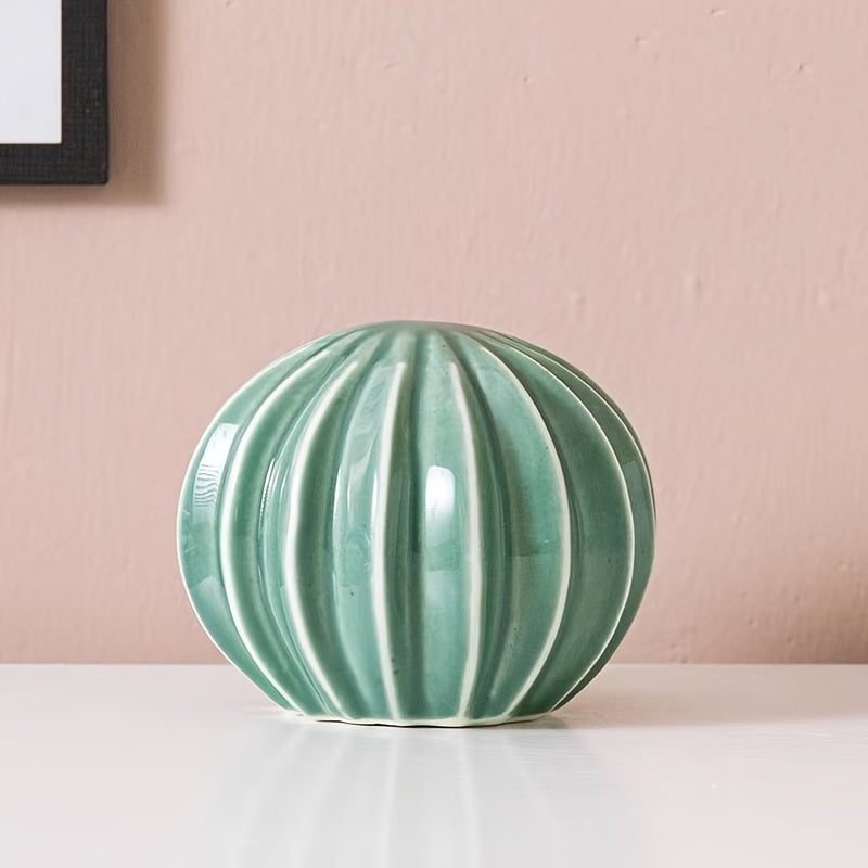 Trio de Décorations en Céramique de Cactus – Ornements Intérieurs Rayés et Texturés