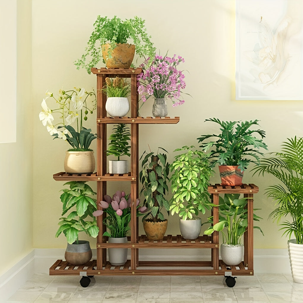 Support de Plantes en Bois Robuste à 6 Niveaux – Traitement Carbonisé