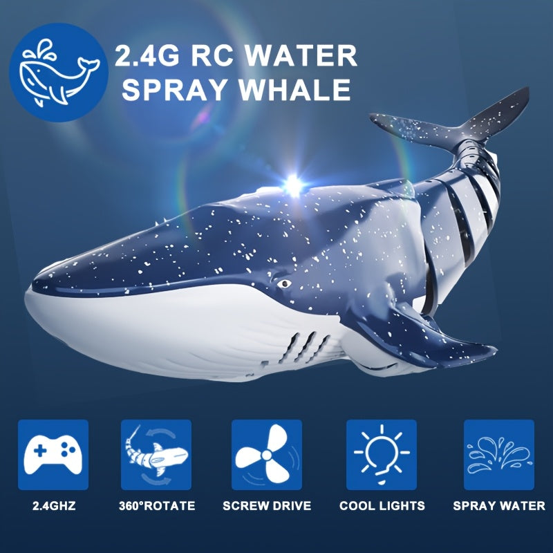 1:18 échelle RC requin baleine avec rotation à 360°, flexibilité à 180°, lumière LED éclaboussante, contrôle de croisière programmable - rechargeable par USB, idéal pour les jeunes pour jouer en été et comme cadeau d'anniversaire