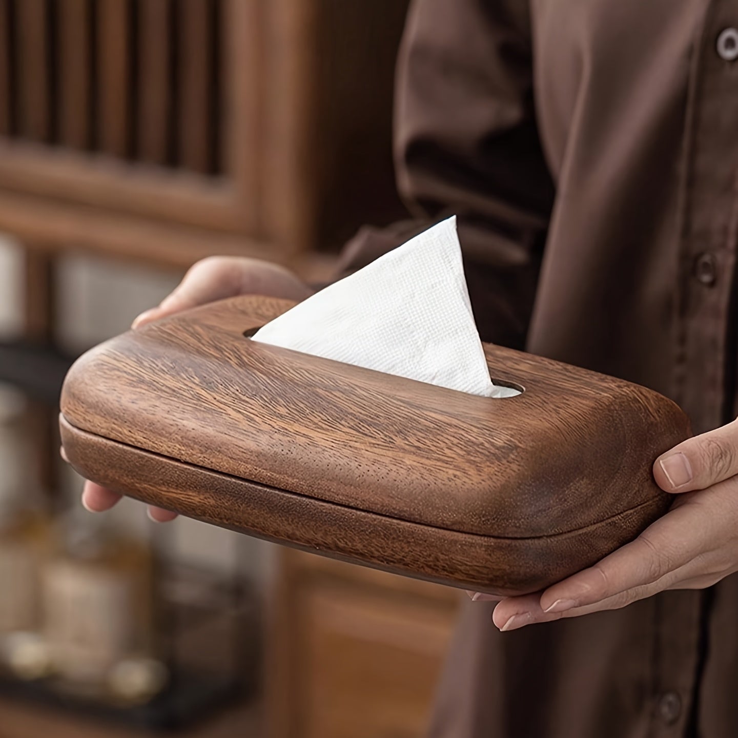 Boîte à tissues en noyer – Design élégant et fonctionnel