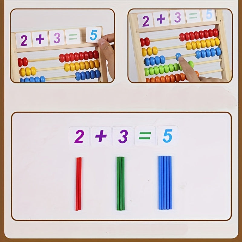 Boîte à Calcul en Bois Éducative – Apprenez à Additionner et Soustraire avec des Perles Colorées