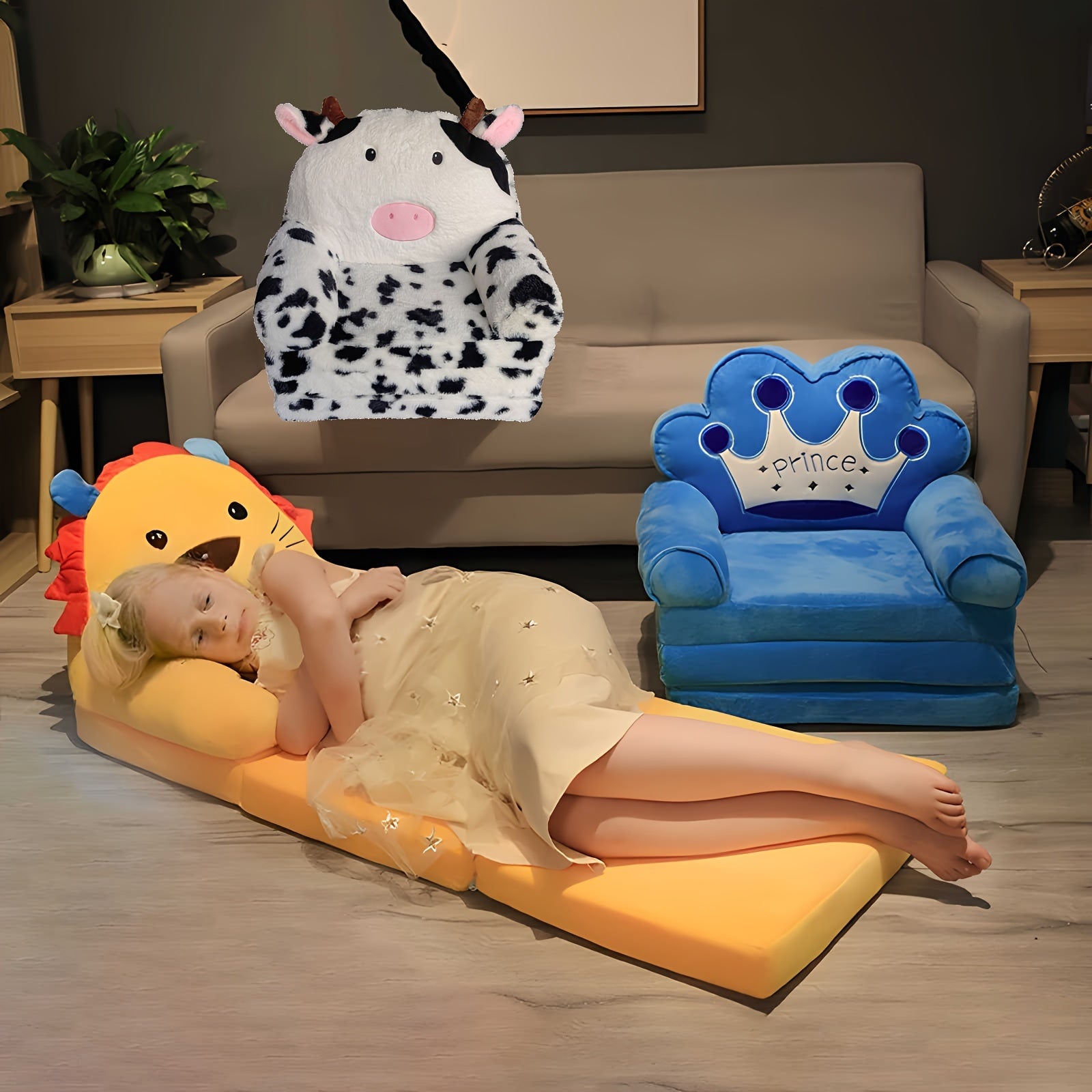 ÉléganceEnfant Canapé-Lit Pliant en Peluche | Chaise convertible et lavable, idéale pour la chambre et la salle de jeux