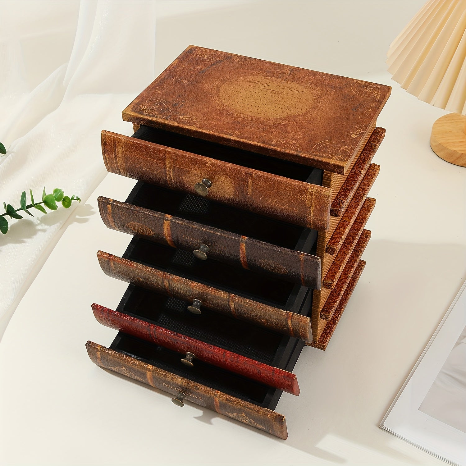 Boîte de Rangement en Forme de Livre Classique avec Cinq Tiroirs – Organisation Intemporelle pour la Maison et le Bureau