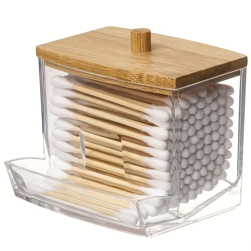 Support en acrylique pour disques de coton avec couvercle en bambou - Solution élégante pour votre salle de bain