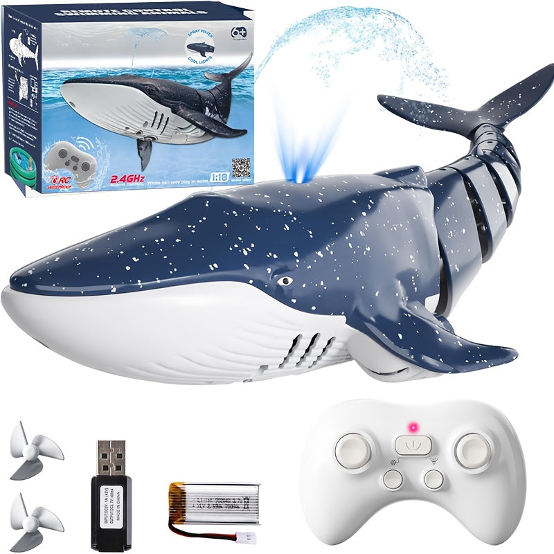 1:18 échelle RC requin baleine avec rotation à 360°, flexibilité à 180°, lumière LED éclaboussante, contrôle de croisière programmable - rechargeable par USB, idéal pour les jeunes pour jouer en été et comme cadeau d'anniversaire
