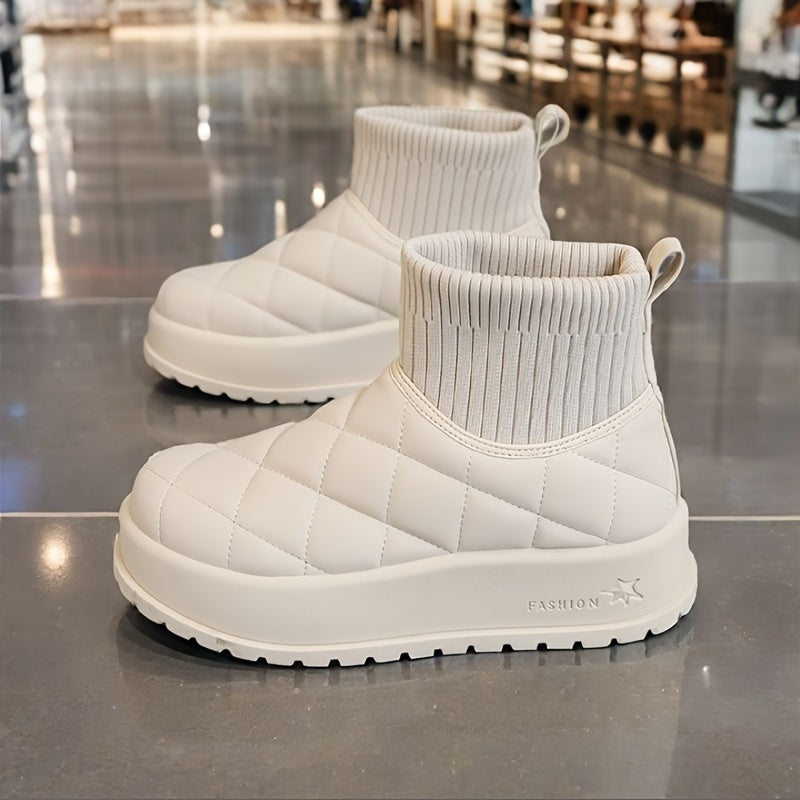 Bottes de Neige d'Hiver Montantes pour Femmes – Design Matelassé avec Isolation et Semelle en Caoutchouc Antidérapante