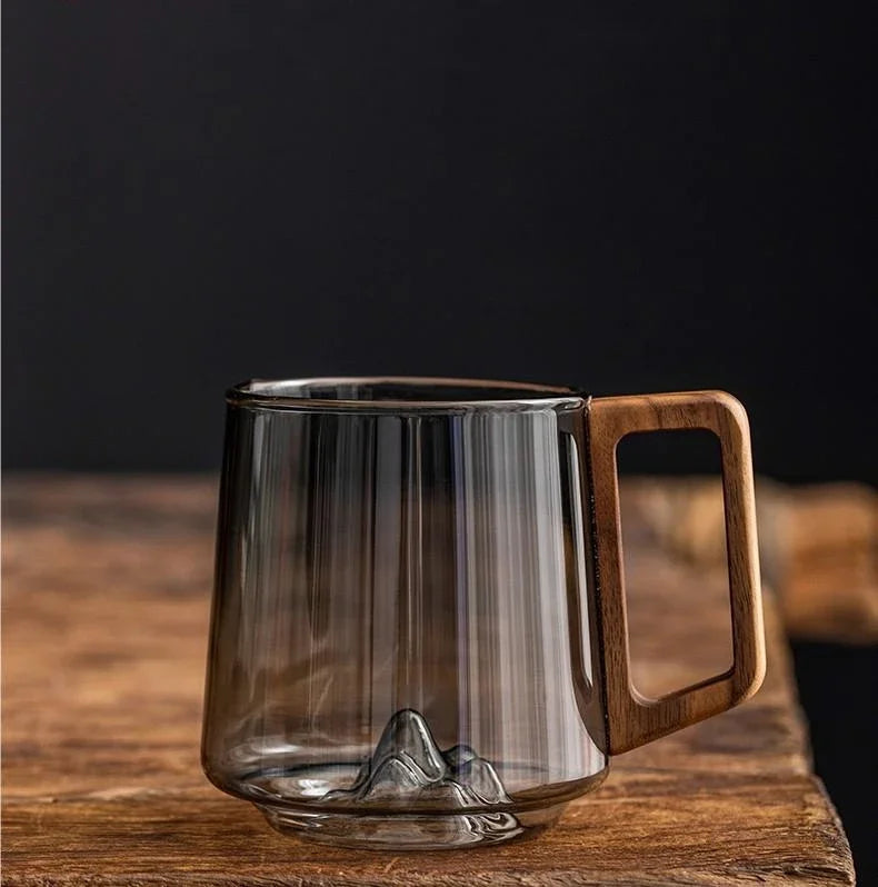 Tasse en Verre Guanshan avec Poignée en Bois – Mug à Couche Unique de Grande Capacité pour Café, Thé et Jus