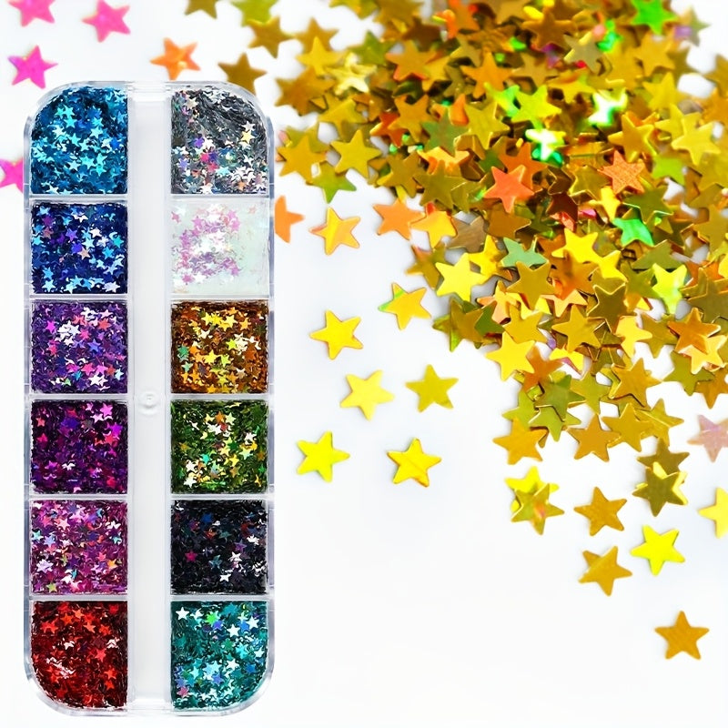 12 Couleurs Étoiles Sequins – Sequins Pailletés dans une Longue Boîte pour DIY et Scrapbooking