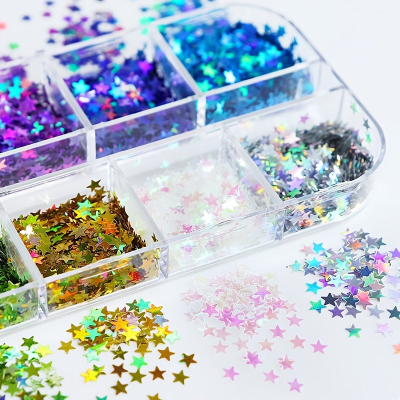 12 Couleurs Étoiles Sequins – Sequins Pailletés dans une Longue Boîte pour DIY et Scrapbooking