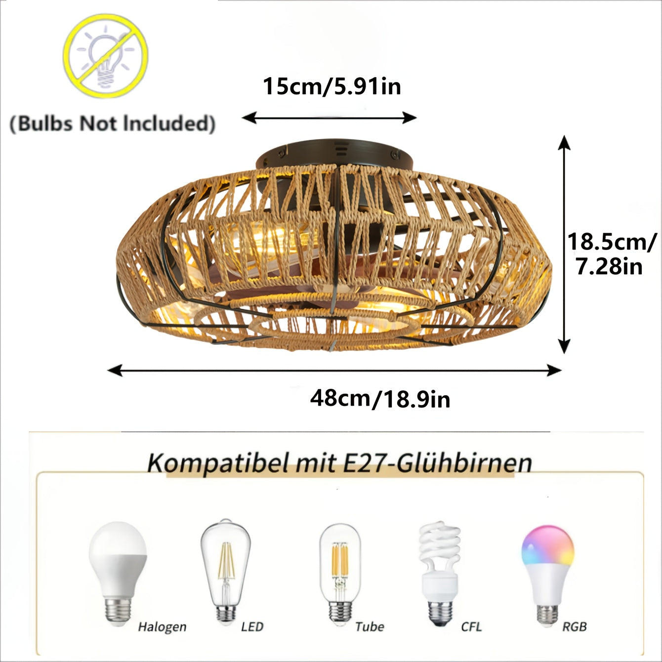 Ventilateur de Plafond en Rotin Tissé à la Main – Style Zen et Fonctionnalité