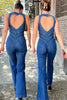 Amalia | Combinaison en Jean avec Dos Ouvert | Style Été Élégant pour Femmes | Bleu | Coupe Flatteuse | Découpe en Cœur | Mélange de Jean Confortable | Tissus Doux | Combinaison Stylée | Détails Tendance
