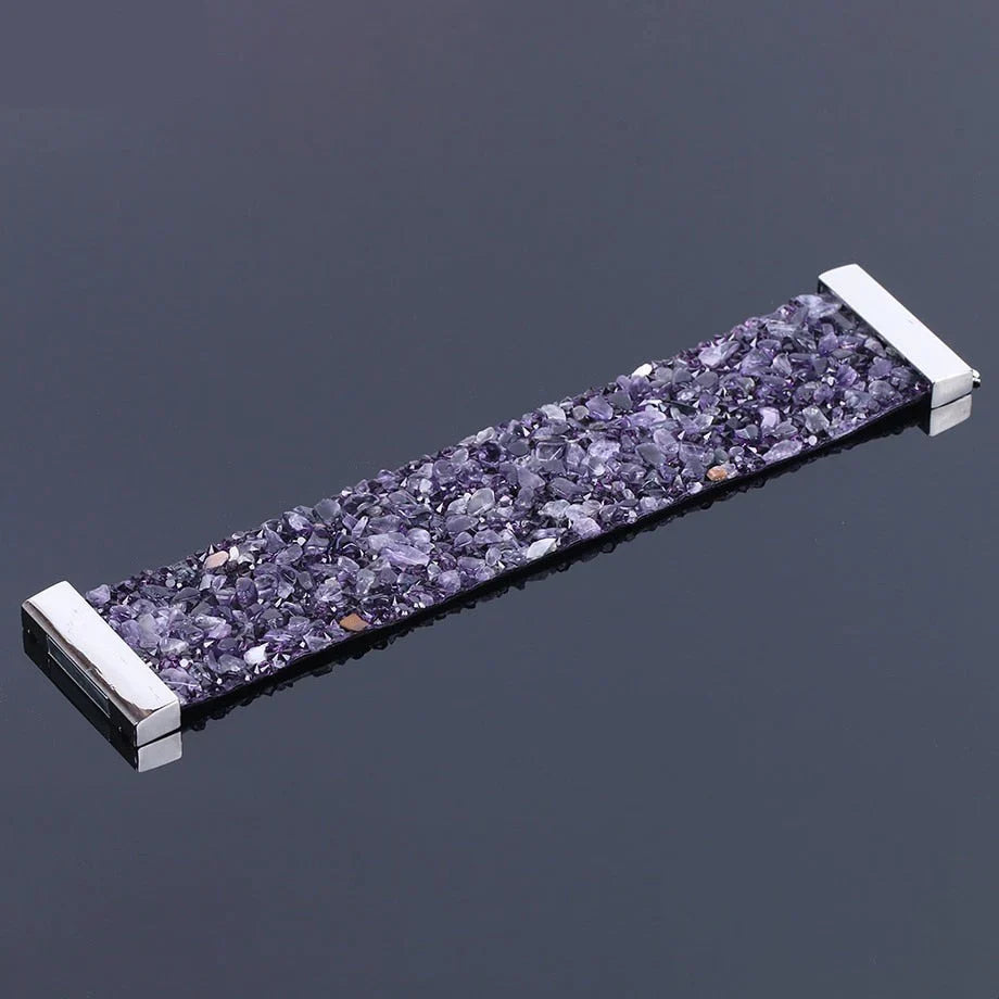 Bracelet en cuir avec cristaux en pierre naturelle