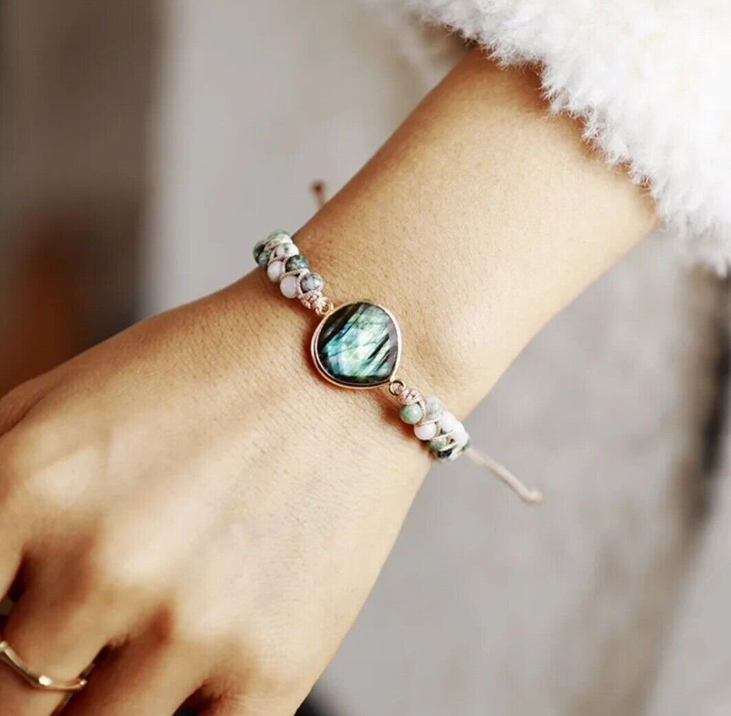 Bracelet manchette tressé en pierre naturelle