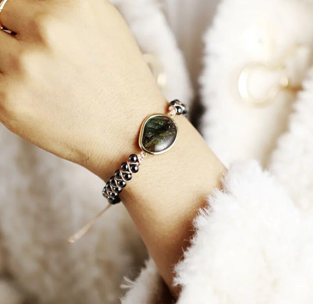 Bracelet manchette tressé en pierre naturelle