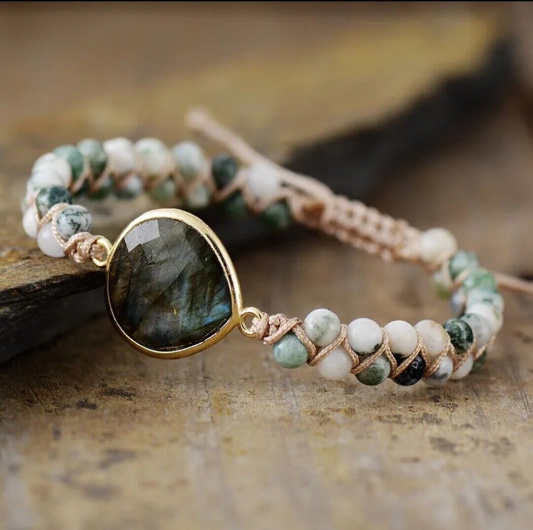 Bracelet manchette tressé en pierre naturelle