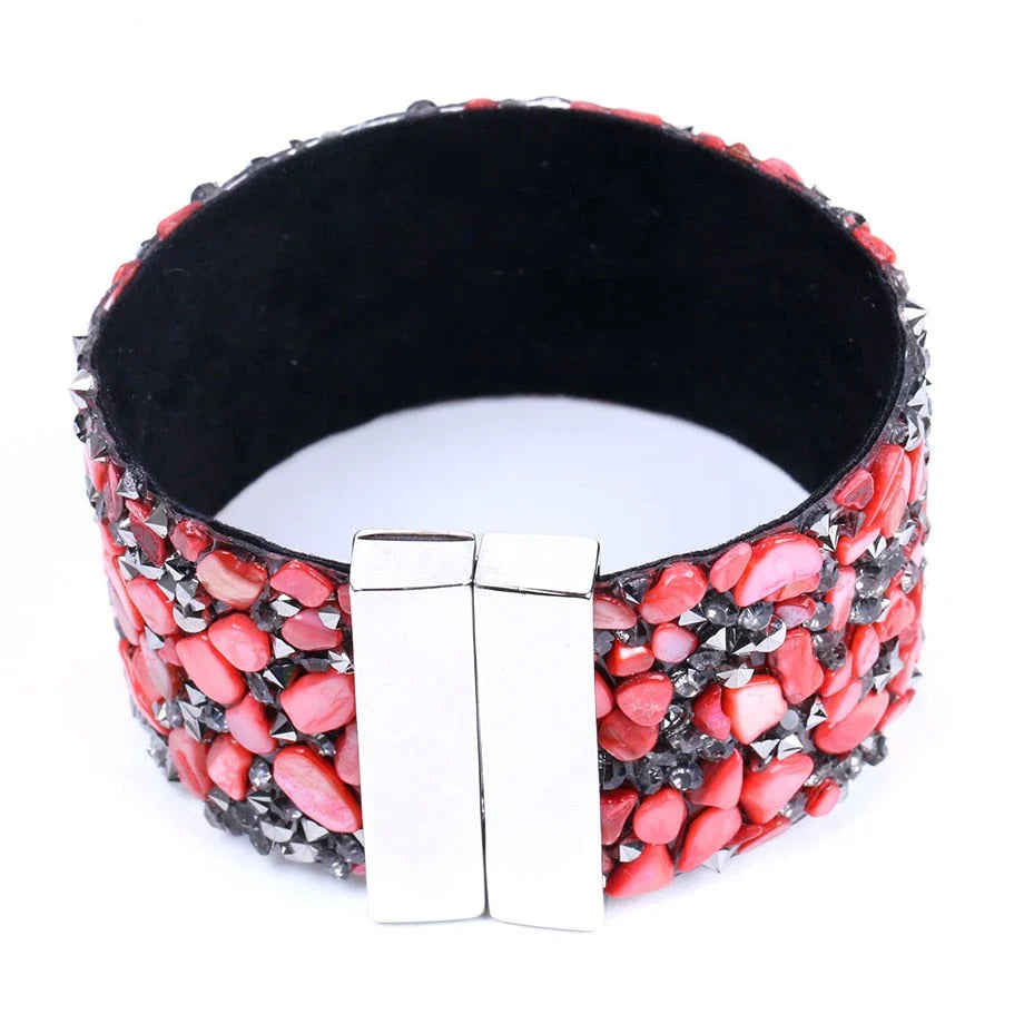 Bracelet en cuir avec cristaux en pierre naturelle