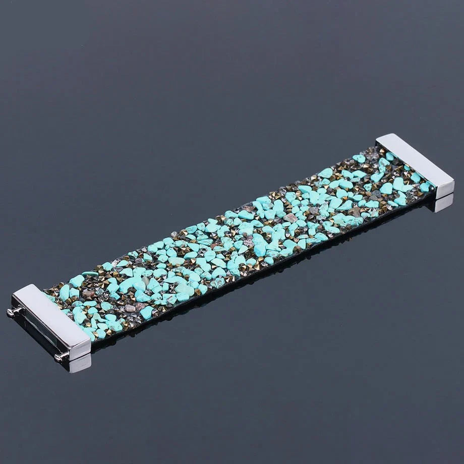 Bracelet en cuir avec cristaux en pierre naturelle