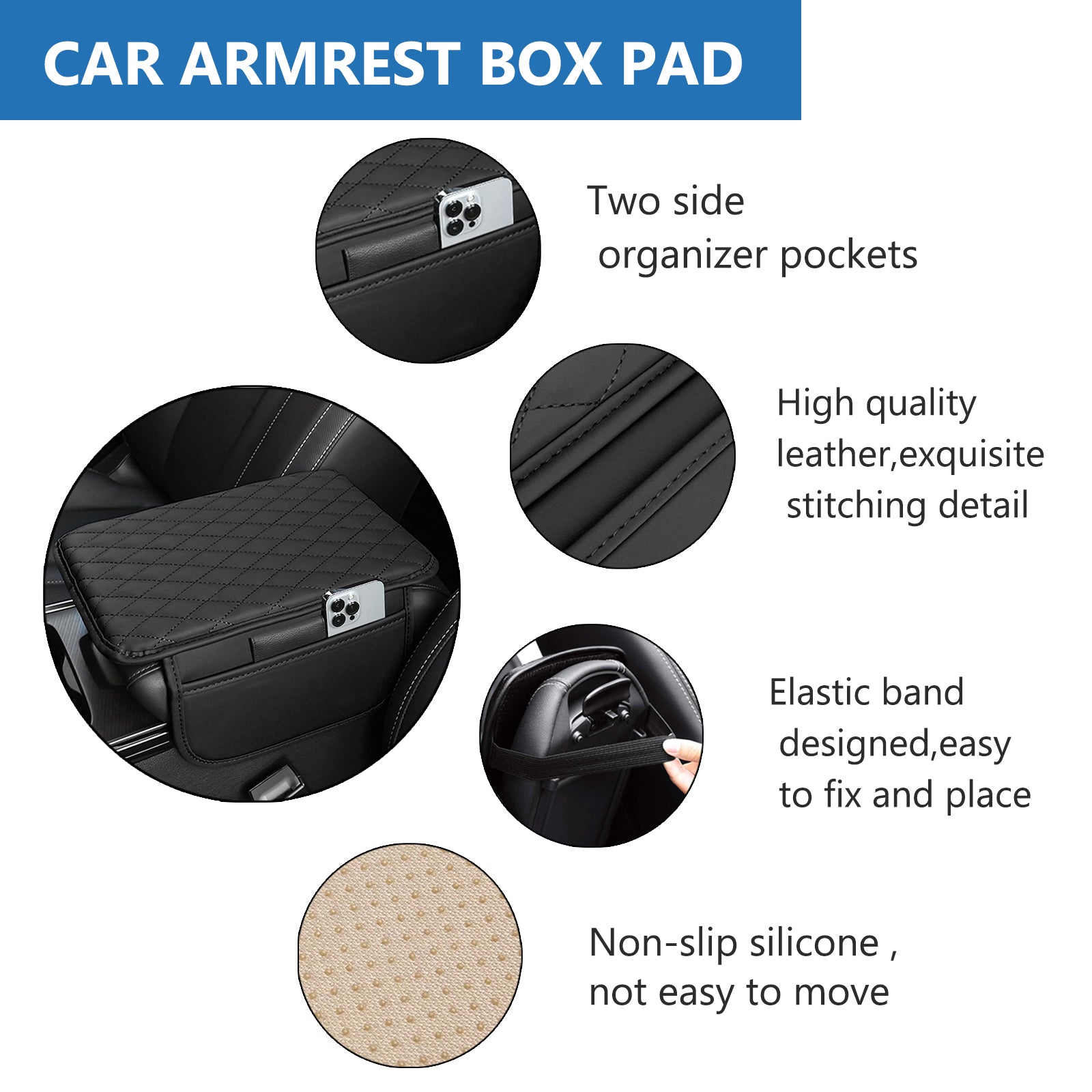 Tapis de bras en PU cuir pour voiture