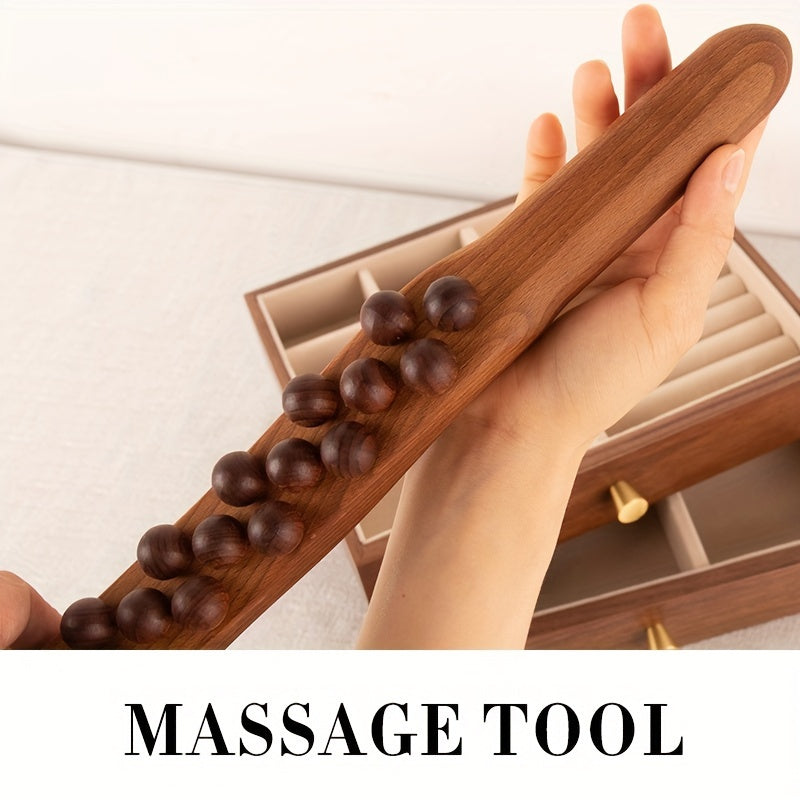 Bâton de Massage en Bois avec 31 Perles – Détente Musculaire Profonde