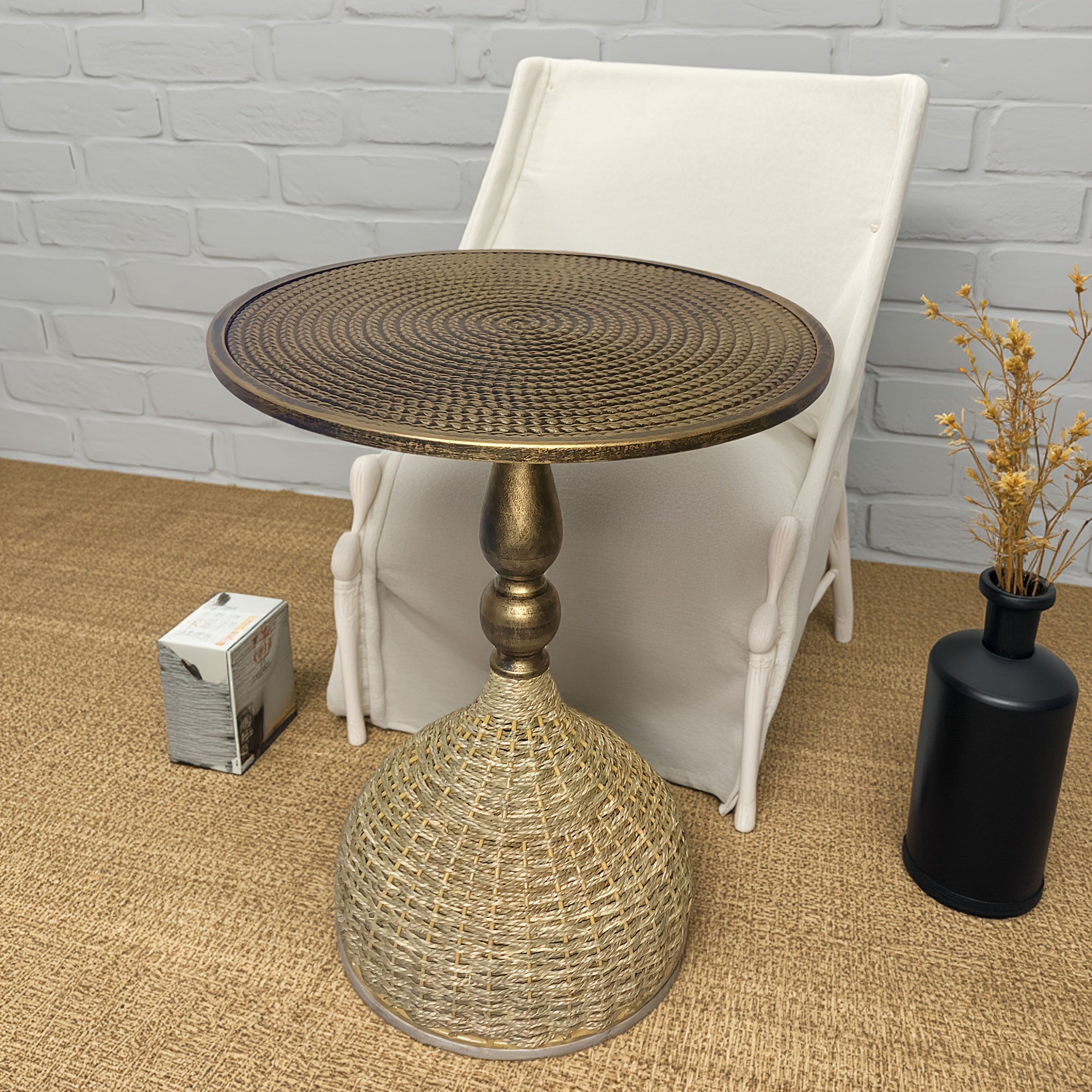 Table basse en herbe aquatique faite à la main – Look bronze antique