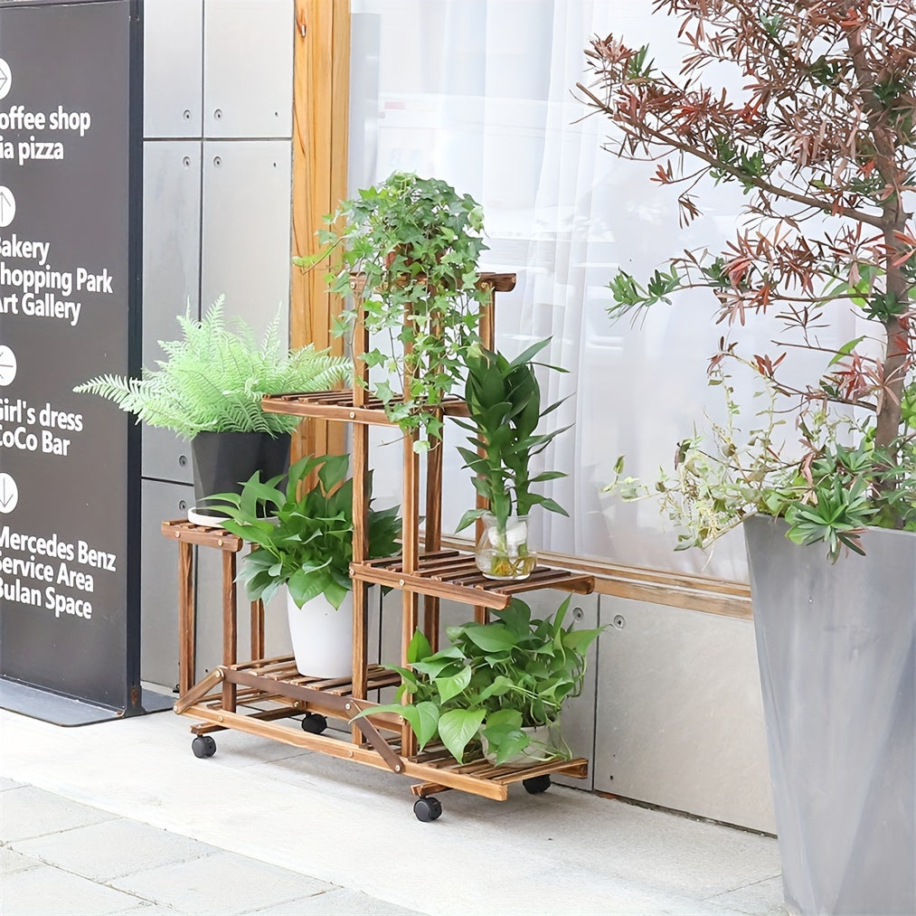 Support de Plantes en Bois Robuste à 6 Niveaux – Traitement Carbonisé