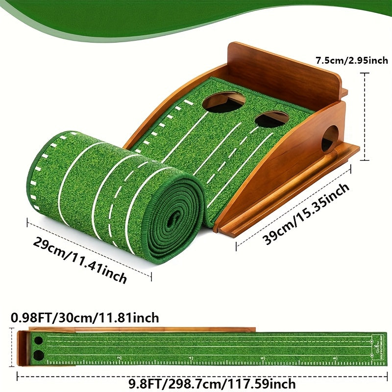 SIYA – Tapis de Putting de Golf avec Retour Automatique de Balle | Tapis de Putting avec Base en Bois | Tapis d'Entraînement de Luxe pour Intérieur et Extérieur