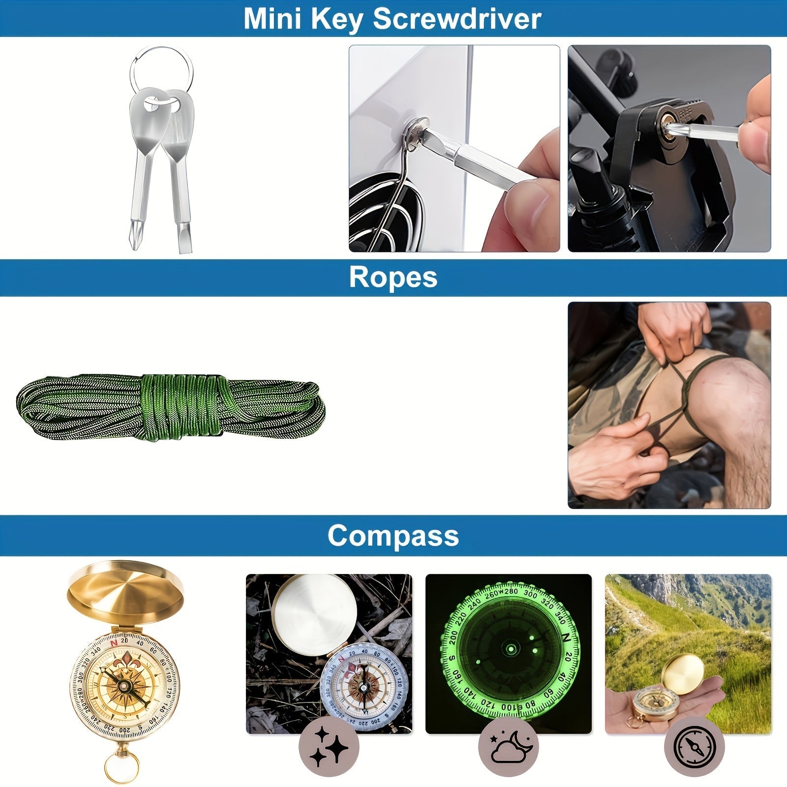 SurviveX Kit de Survie en Plein Air - Outils Essentiels pour Aventures et Situations d'Urgence