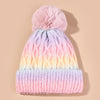 Bonnet Lana Arc-en-Ciel pour Filles - Chapeau Tricoté avec Pompon et Matériau Épais pour l'Hiver