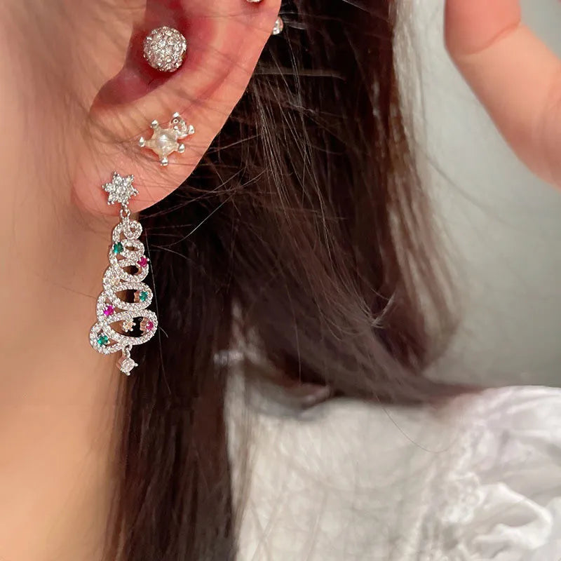 Boucles d'oreilles en pompons arbre de Noël