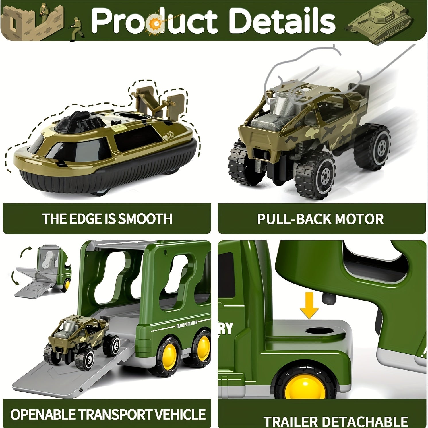 ArmyForce 14-en-1 Ensemble de Jouets Militaires - Camion avec Tanks, Soldats et Effets Sonores