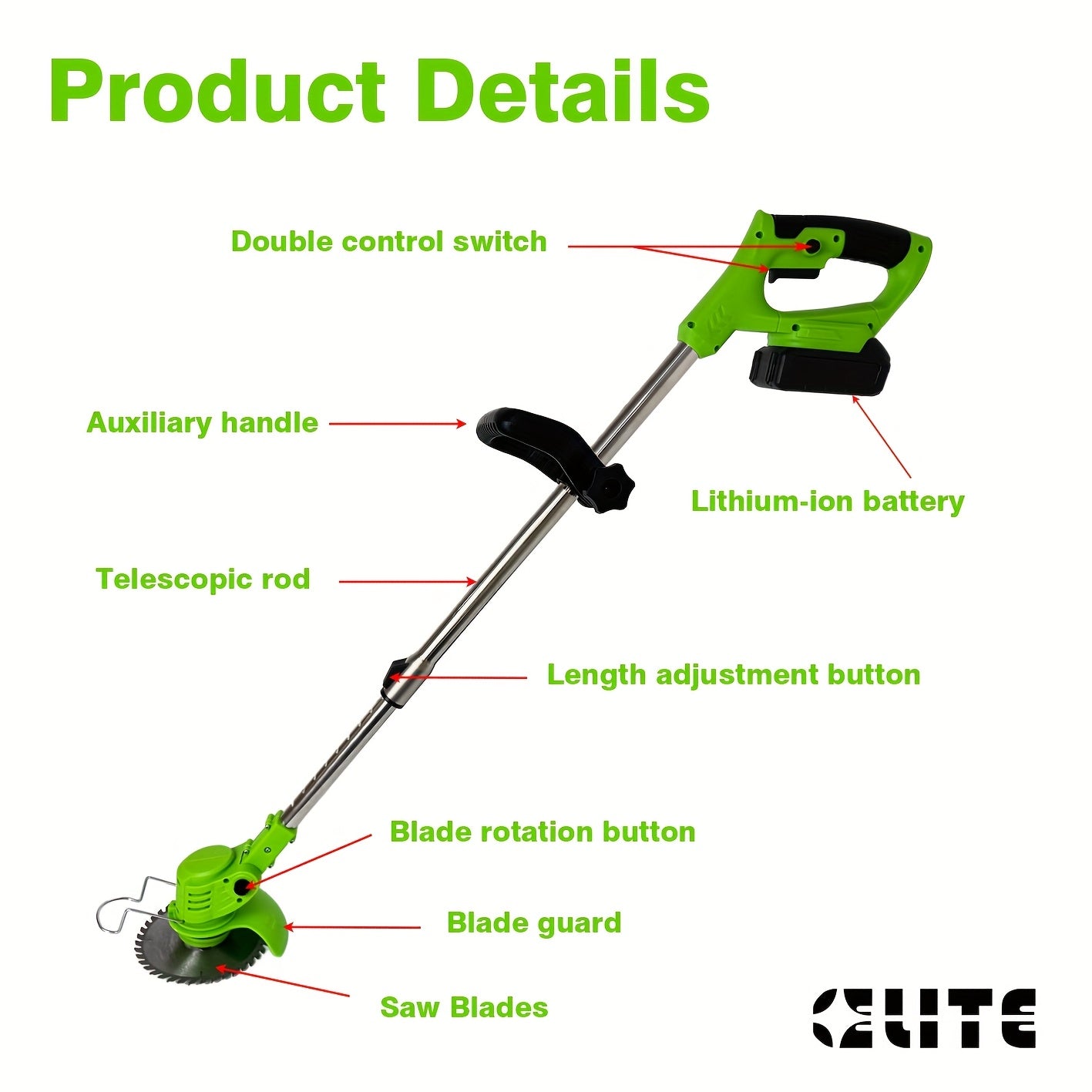 Tondeuse à gazon électrique sans fil portable en lithium – Réglable et rechargeable