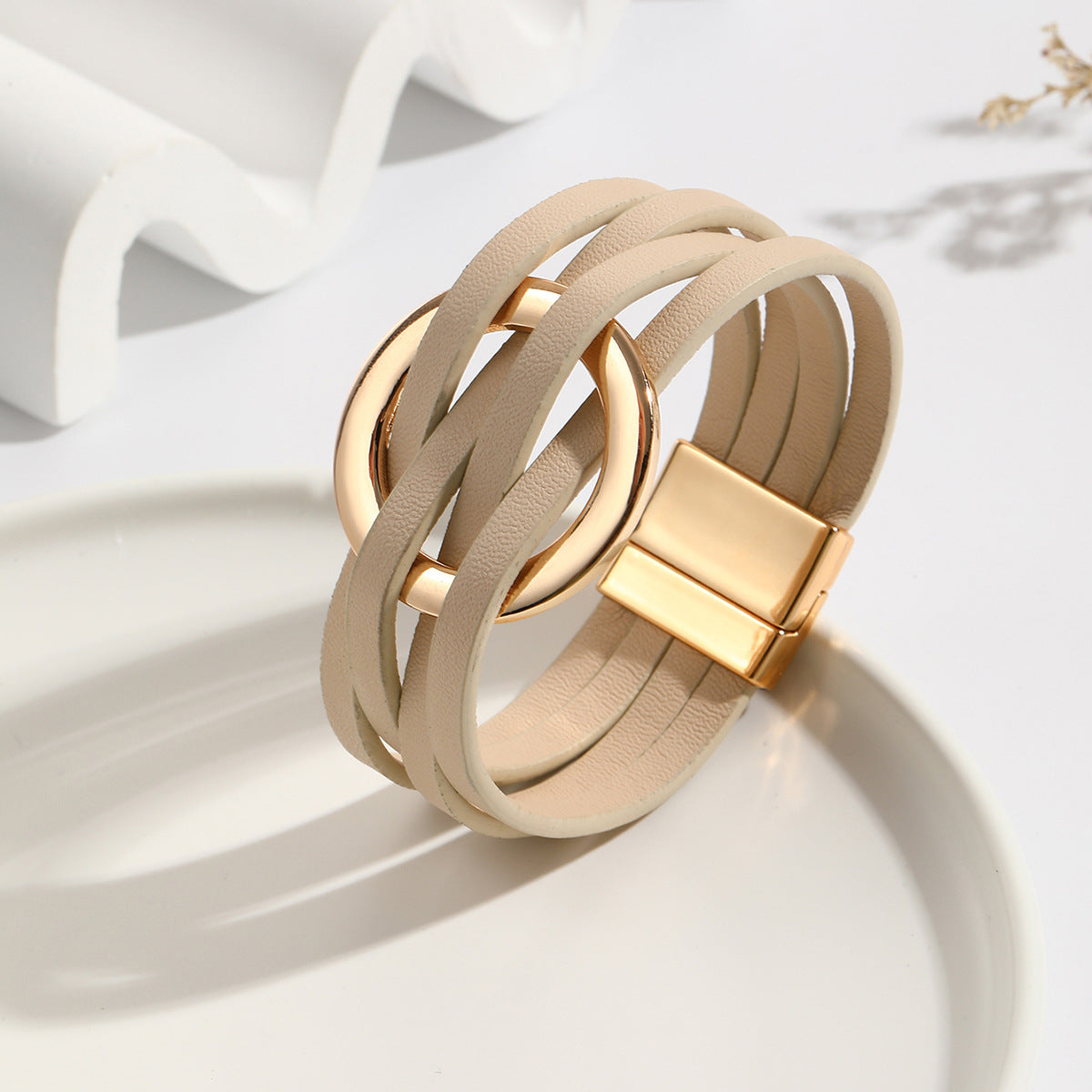 Bracelet en cuir à double cercle bohémien