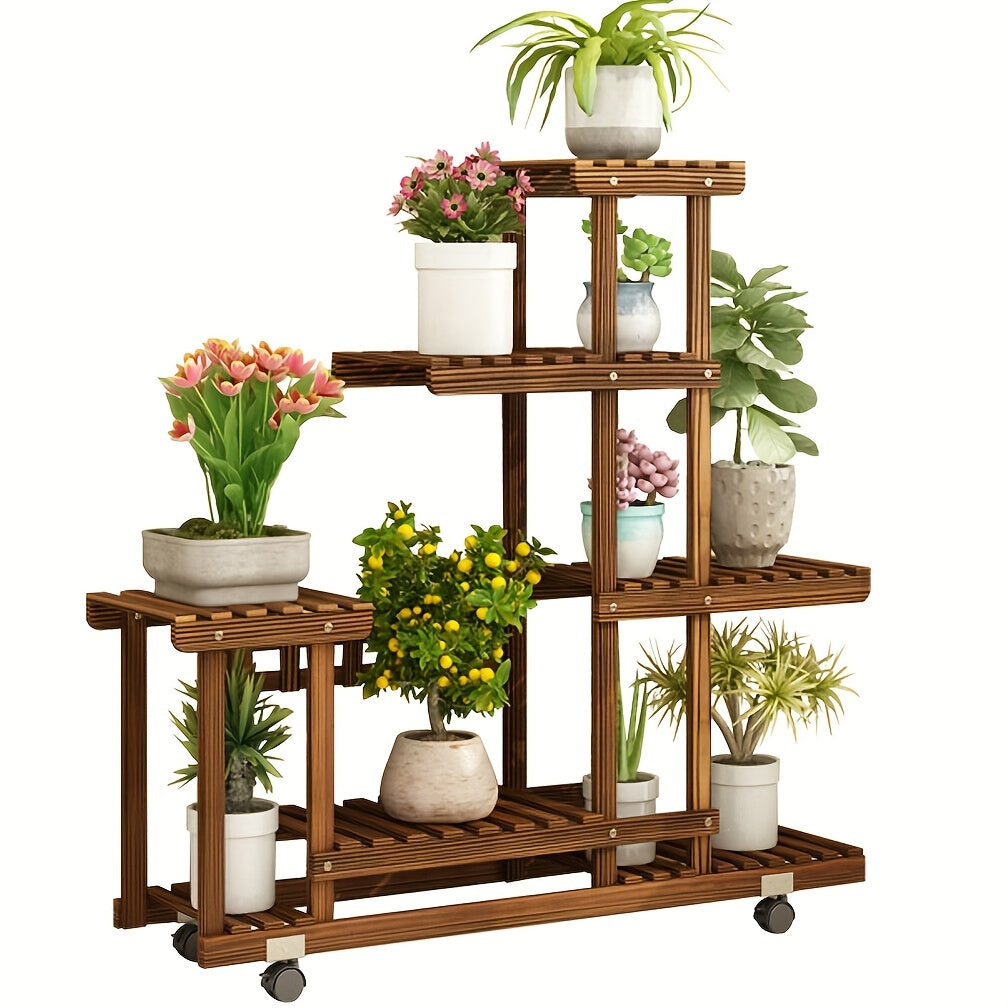 Support de Plantes en Bois Robuste à 6 Niveaux – Traitement Carbonisé